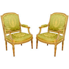Pair of French 19th Century Louis XVI Style Giltwood Fauteuils