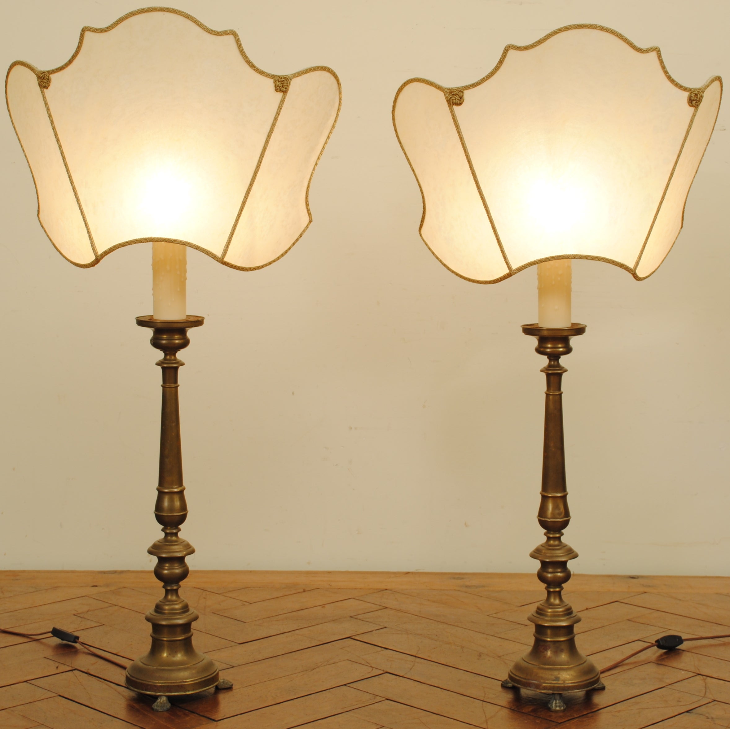 A Pair of Early 19th Century Italian Brass Pricket Table Lamps