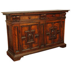 Antique Italian Baroque Period 2-Door, 2-Drawer Carved Walnut Credenza