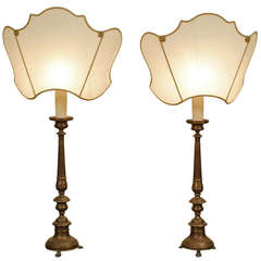 A Pair of Early 19th Century Italian Brass Pricket Table Lamps