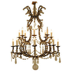 Gilt Iron and Glass 16-Light Chandelier, Italian Piemontese, 19th Century