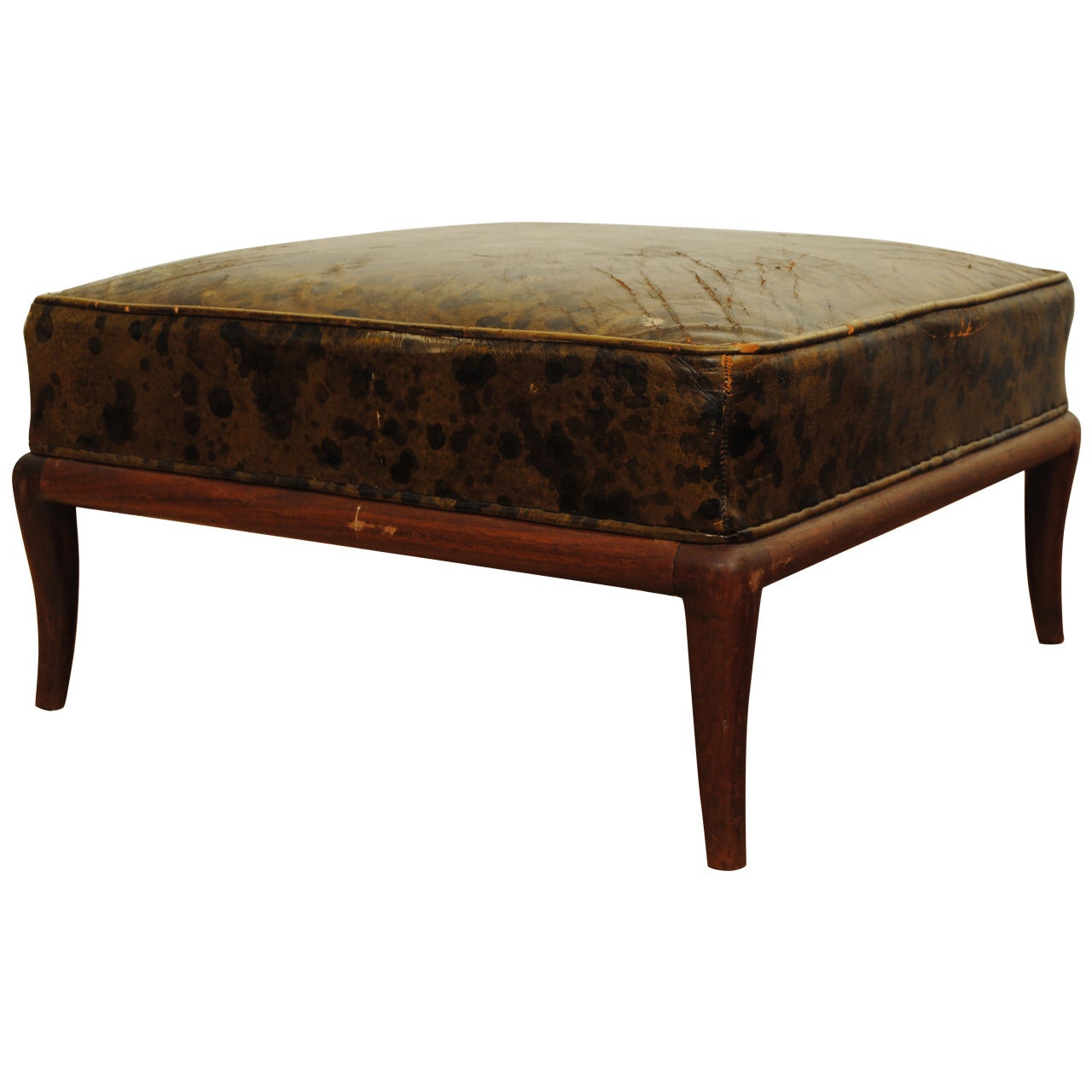 Walnut and Leather Upholstered Ottoman