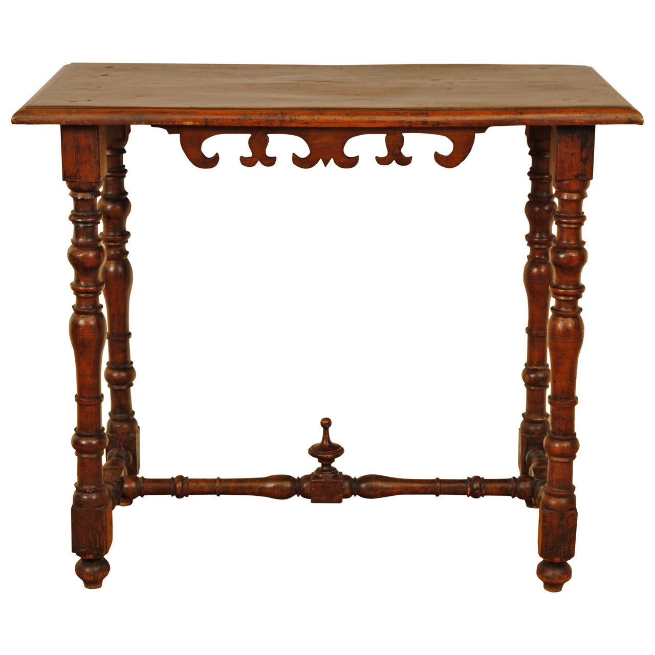 Italian Early 18th Century Turned and Carved Walnut Console Table