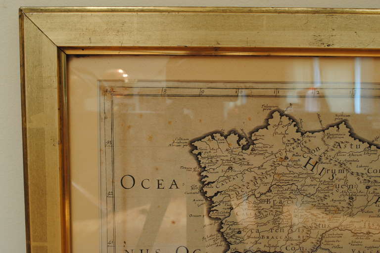 Baroque 17th Century Lithograph Framed Map of Spain For Sale
