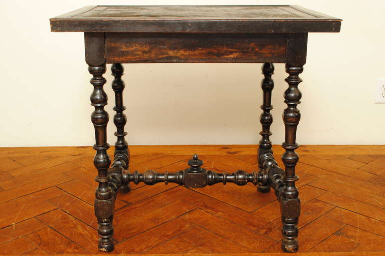 French Louis XIII Ebonized Table with Leather Top
