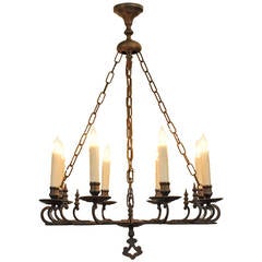 French Baroque Style Brass Eight-Light Chandelier, Early 20th Century