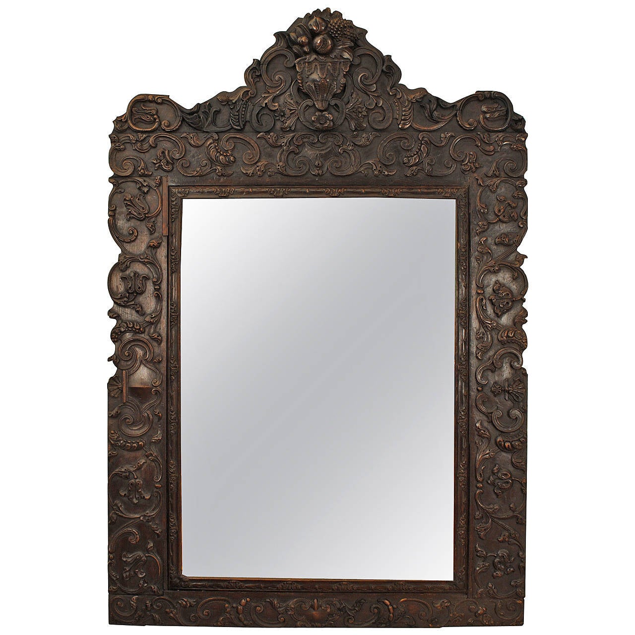 Portuguese Rococo Sizable Carved Walnut Mirror, 18th Century For Sale