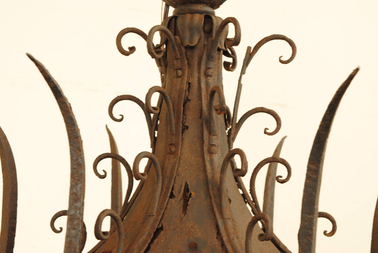Italian Baroque Style, 19th Century Large Hexagonal Wrought Iron Lantern 1