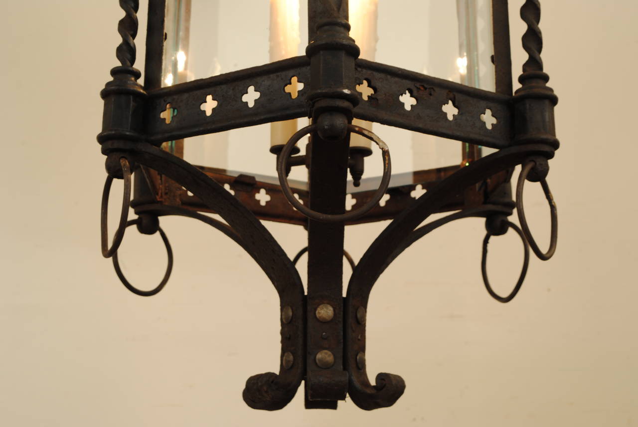 Italian Baroque Style, 19th Century Large Hexagonal Wrought Iron Lantern 4