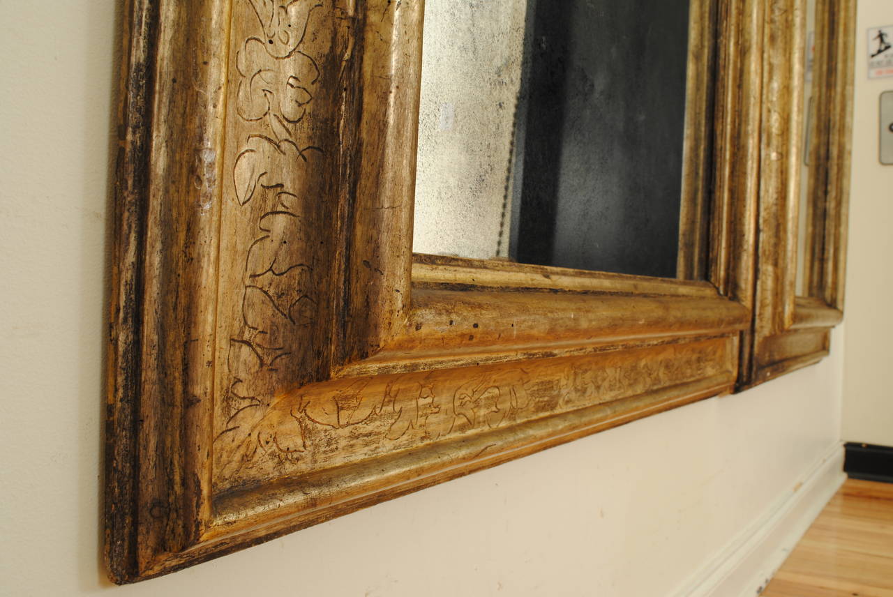 Pair of Italian Baroque Style 19th Century Etched Mecca Frames with Mirrors In Good Condition In Atlanta, GA