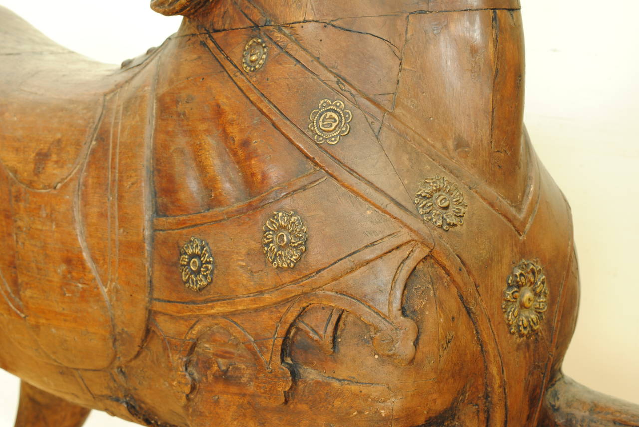Mid-19th Century German Carved Walnut and Brass Decorated Carousel Horse