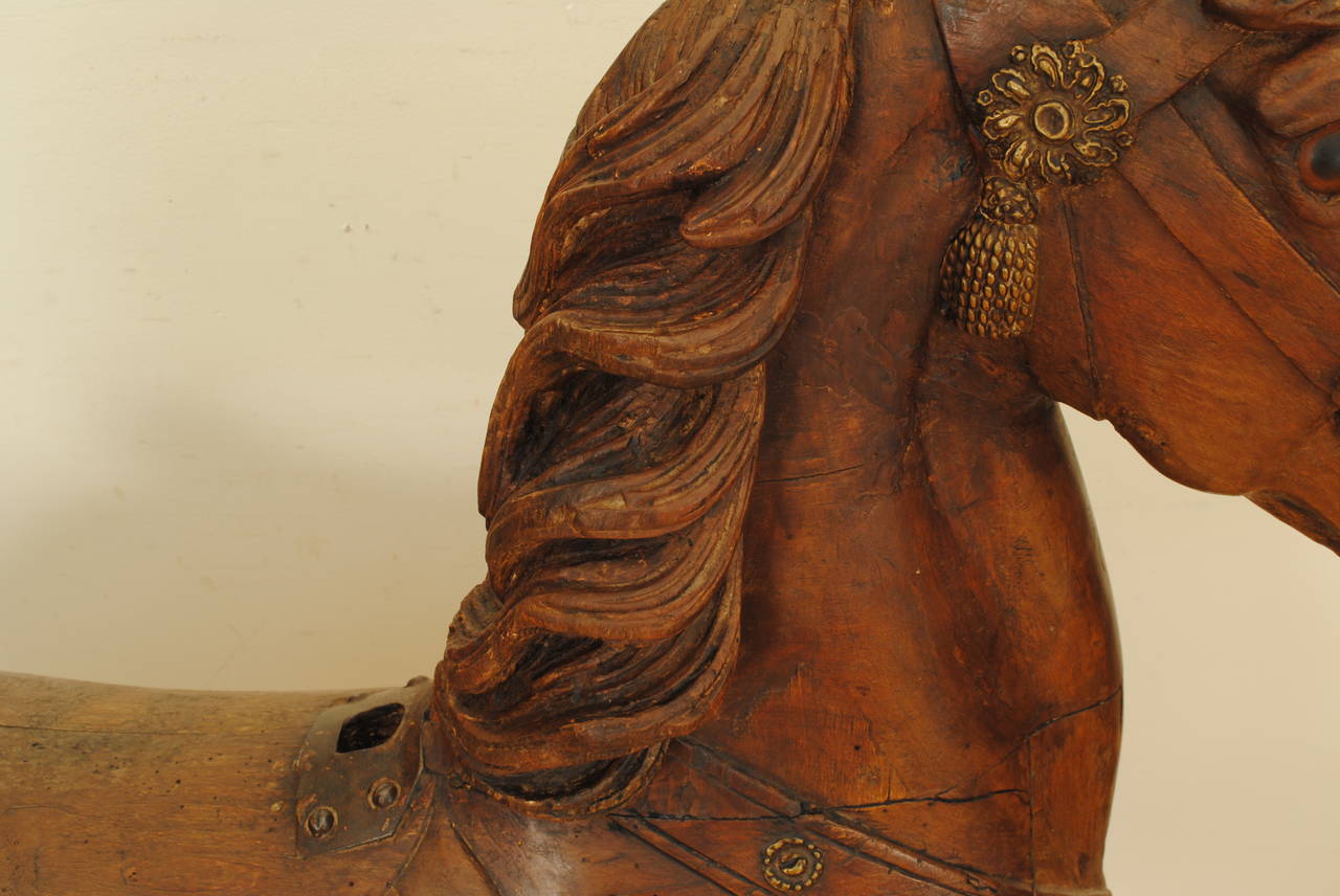German Carved Walnut and Brass Decorated Carousel Horse 2