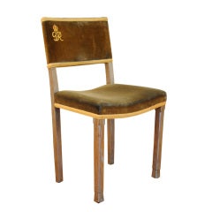A George VI Limed Oak and Velvet Coronation Chair