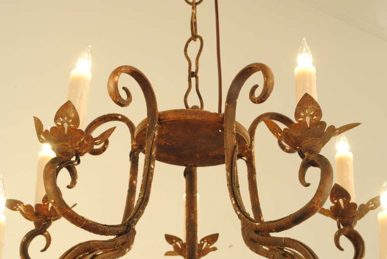 Spanish Rococo Style Provincial Wrought & Painted Iron 15-Light Chandelier 1
