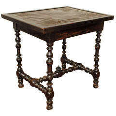 French Louis XIII Ebonized Table with Leather Top