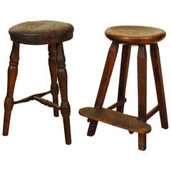 Two German Early 19th Century Tall Stools in Walnut