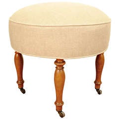 Antique A Light Walnut Louis Philippe Period Upholstered Footstool