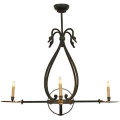 French Neoclassic Style Painted Iron 4-Light Chandelier with Swans and Arrows