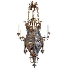 Large Italian Baroque Style Wrought Iron 7-Light Lantern, Late 19th Century