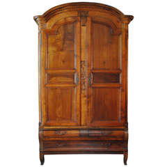 French Transitional Louis XV or Louis XVI Walnut Two-Door, Three-Drawer Armoire
