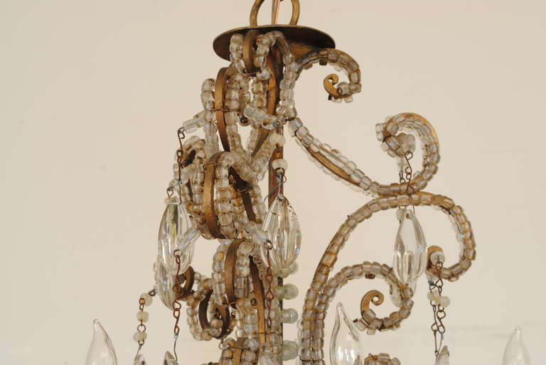 Rococo Revival Italian Rococo Style Gilt Iron and Glass Six-Light Chandelier