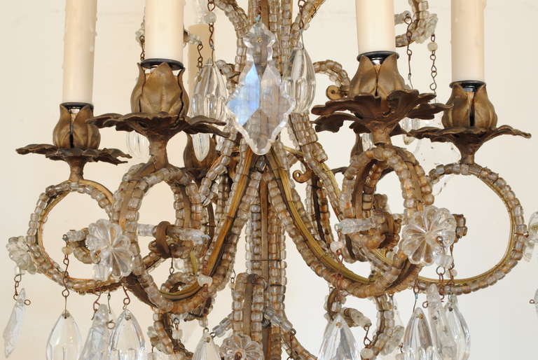 Italian Rococo Style Gilt Iron and Glass Six-Light Chandelier In Good Condition In Atlanta, GA