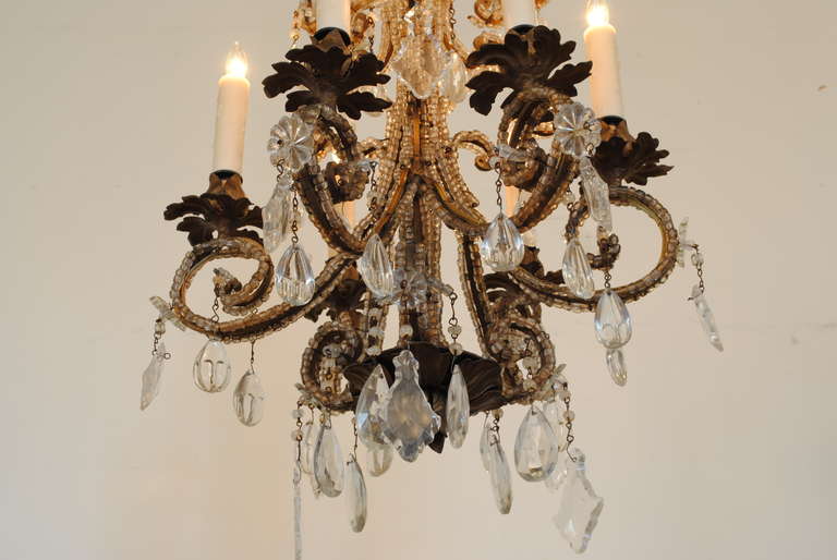 Italian Rococo Style Gilt Iron and Glass Six-Light Chandelier 1