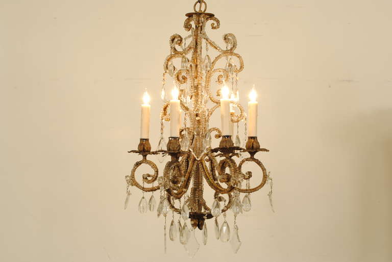 Italian Rococo Style Gilt Iron and Glass Six-Light Chandelier 3