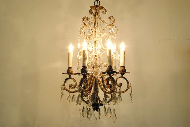 Italian Rococo Style Gilt Iron and Glass Six-Light Chandelier 4