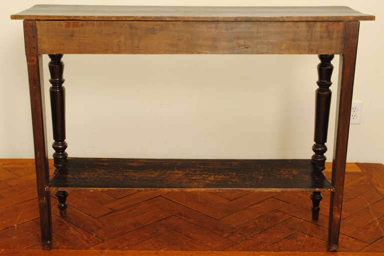 Painted Walnut Louis Philippe One-Drawer, Two Tier Console Table In Excellent Condition In Atlanta, GA