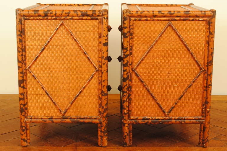 Unknown A Pair of Vintage Faux Bamboo and Rattan Bedside Commodes