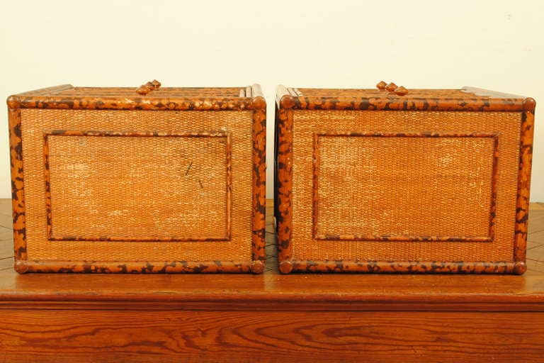 A Pair of Vintage Faux Bamboo and Rattan Bedside Commodes 1