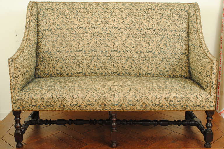 Louis XIII Period Dark Walnut Canape Upholstered in Venetian Fabric