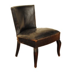 French Art Deco Diminutive Ebonized and Leather Upholstered Chair