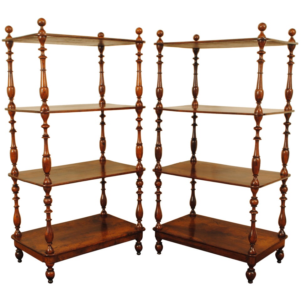 A Tall Pair of Italian Turned Walnut 2nd Quarter 19th Century Etageres