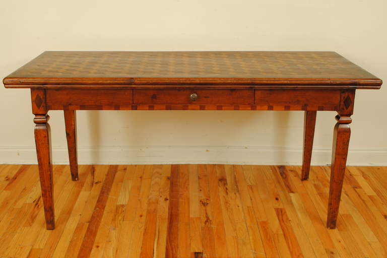Neoclassical Large Italian Neoclassic, 19th Century Geometrically Veneered 1-Drawer Table