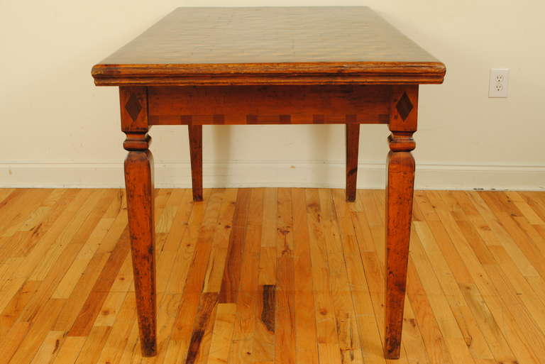 Large Italian Neoclassic, 19th Century Geometrically Veneered 1-Drawer Table In Excellent Condition In Atlanta, GA