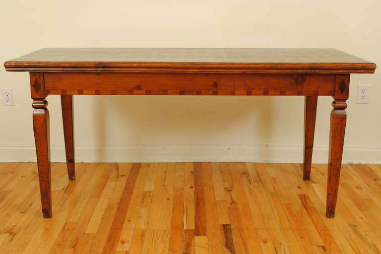 Fruitwood Large Italian Neoclassic, 19th Century Geometrically Veneered 1-Drawer Table