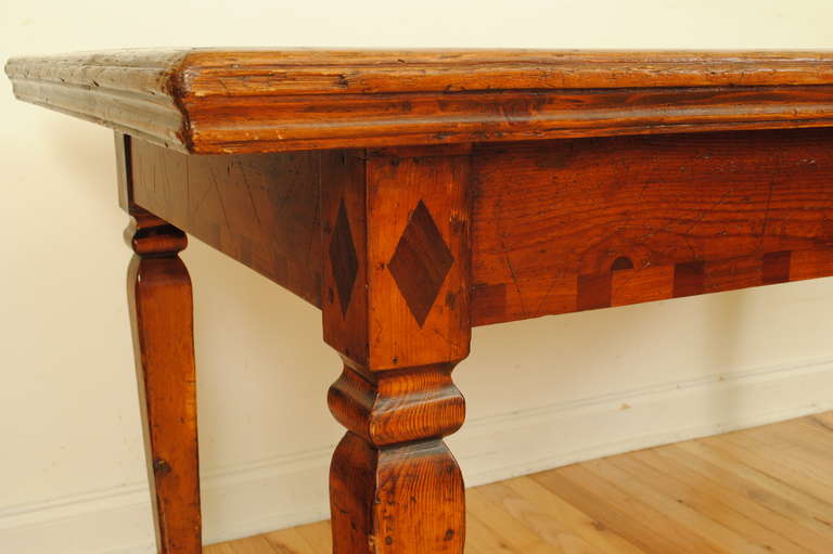 Large Italian Neoclassic, 19th Century Geometrically Veneered 1-Drawer Table 2