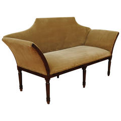 Italian Neoclassic Walnut and Upholstered Divano, Removable Back, 19th Century
