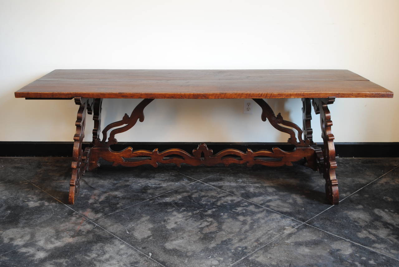 Italian Baroque Style, 19th Century Walnut Trestle Dining Table