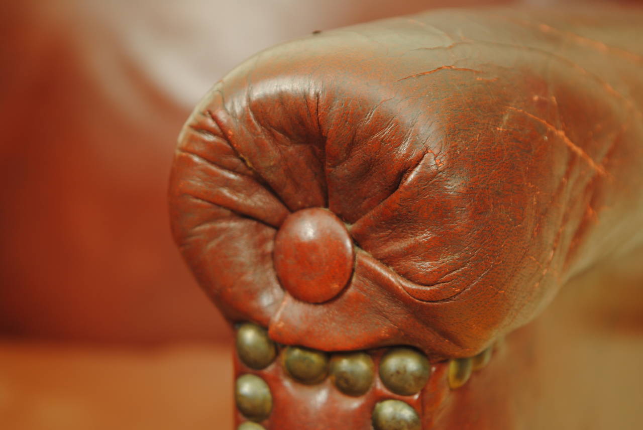 French Neoclassical Style Red Leather and Brass Reclining Bergere 1