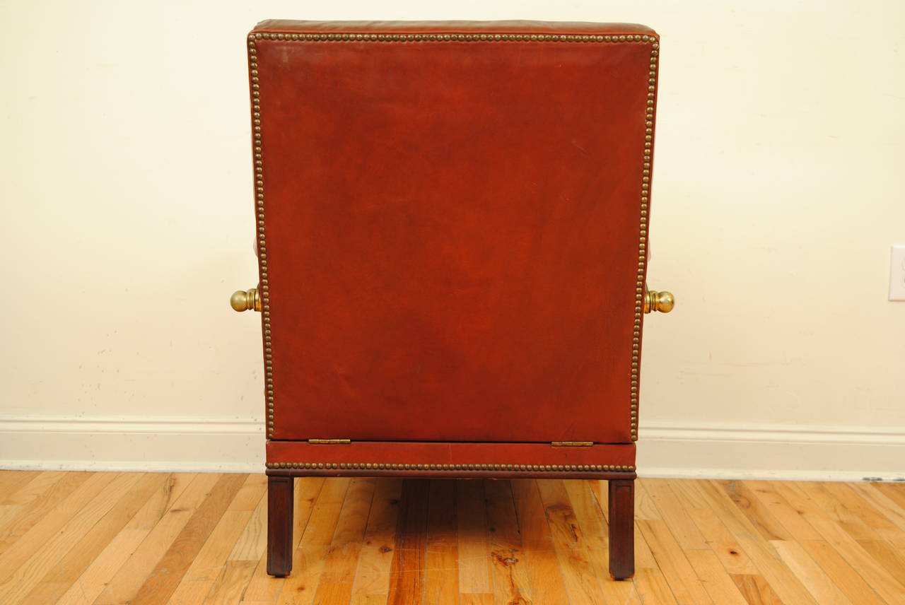 French Neoclassical Style Red Leather and Brass Reclining Bergere 4