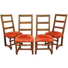 A Set of 4 Louis XIII Period Walnut Side Chairs, branded with initials
