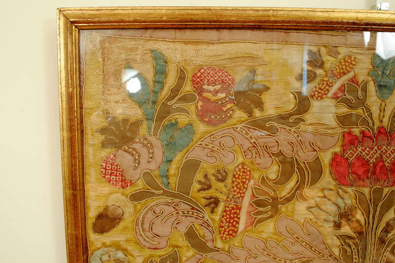 Baroque A Giltwood Framed Silk Embroidery Panel, Genoa, 17th Century