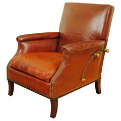 French Neoclassical Style Red Leather and Brass Reclining Bergere