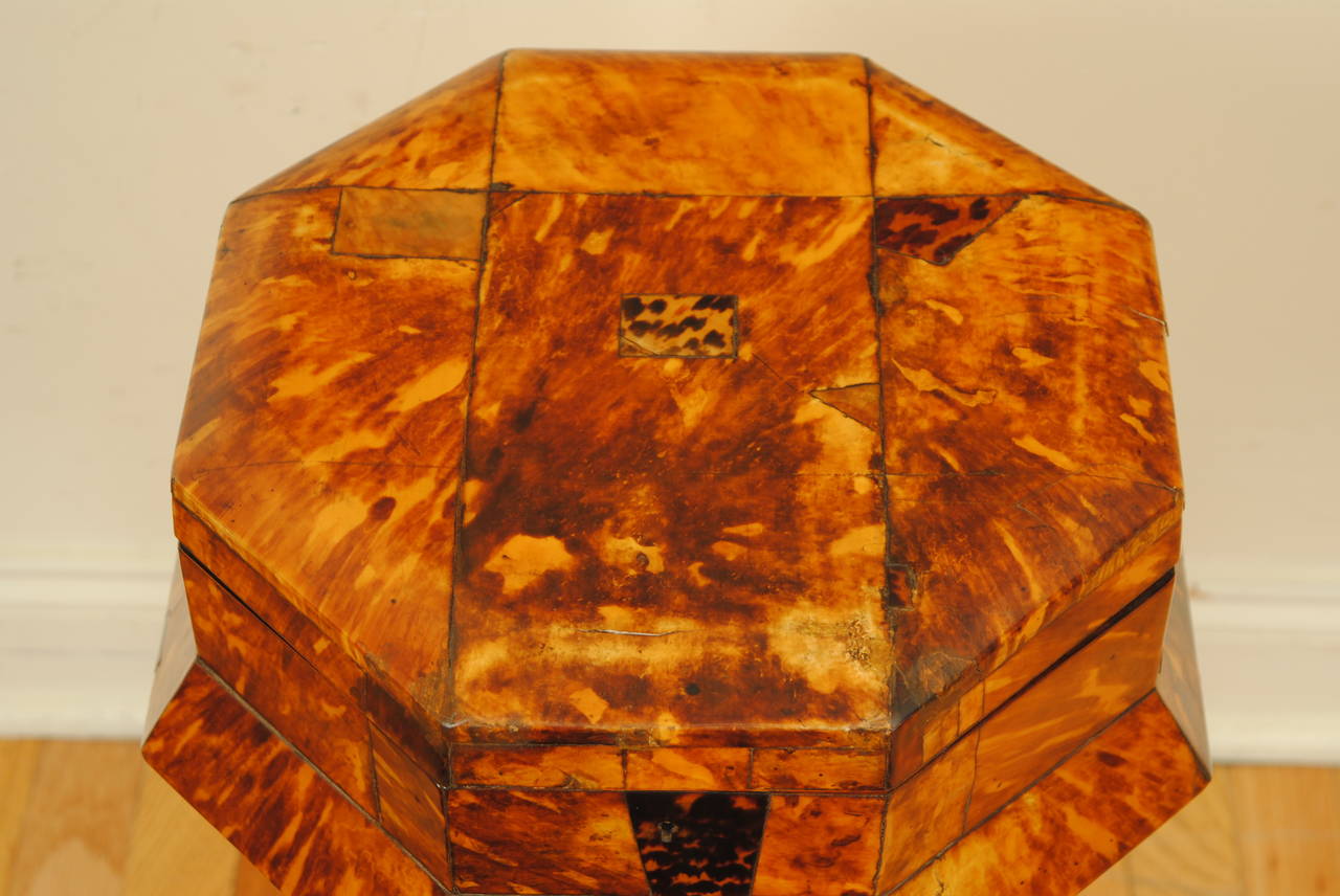 William IV Tortoiseshell Octagonal Work Table, Rosewood Casters, circa 1835