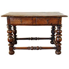 An Early 18th Century Walnut and Rosewood Two Drawer Center Table