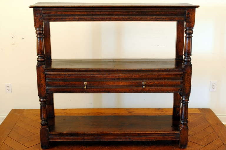 An Early 18th Century Georgian Oak 3-Level 1-Drawer Etagere or Server