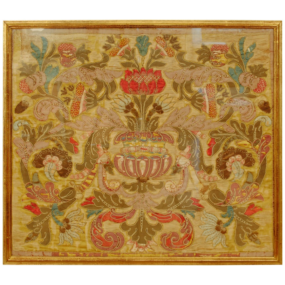 A Giltwood Framed Silk Embroidery Panel, Genoa, 17th Century